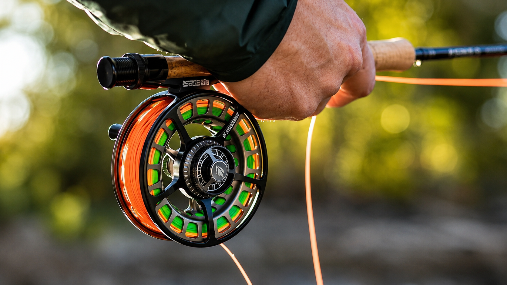 black fly reel with orange backing and green fly line SF Large Arbor Fishing 3/4wt Aluminum Alloy Body Die-Cast Mat stretch Dacron fiber for reliable tension and smooth drags M MAXIMUMCATCH Maxcatch ECO Pre-Loaded