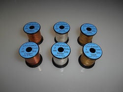 Set of metallic thread spools with blue labels and gold, silver, and dark brown thread