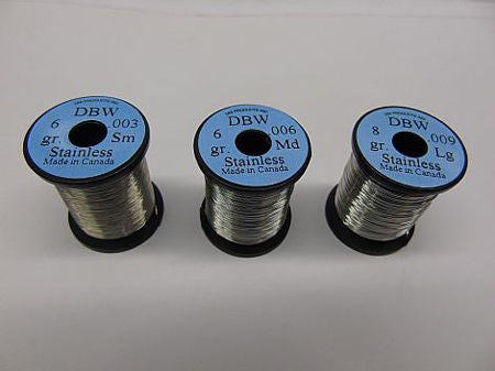 Stainless dubbing wire spools, silver, three sizes shown