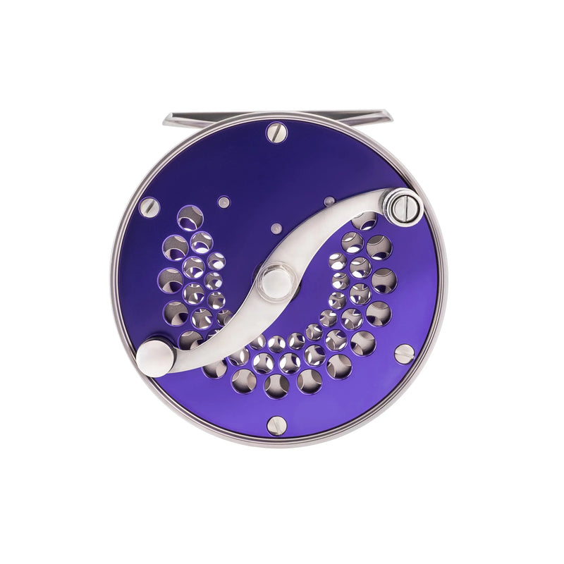 Load image into Gallery viewer, Loop Classic Series reel with purple face, silver handle, and purple dot cluster
