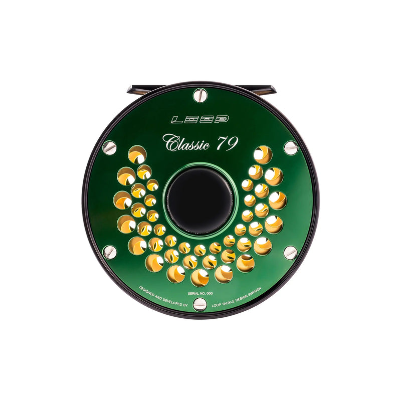 Load image into Gallery viewer, Green fishing reel spool with perforated ring and circular center opening
