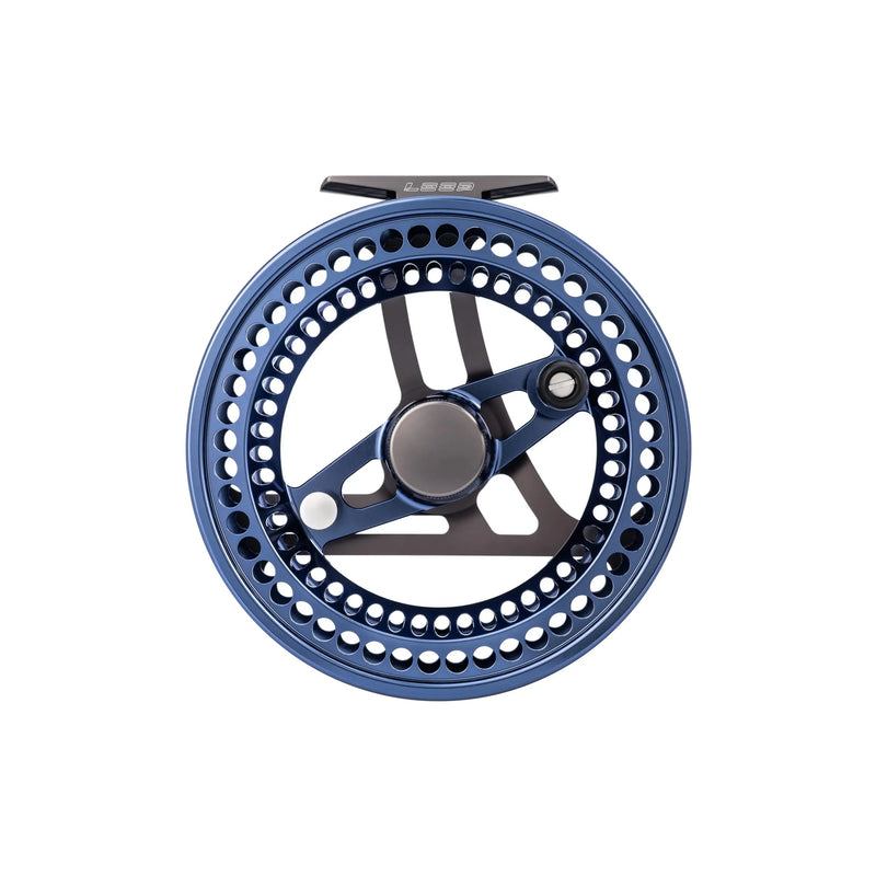 Load image into Gallery viewer, Fishing reel, blue and silver with perforated ring and three-spoke hub
