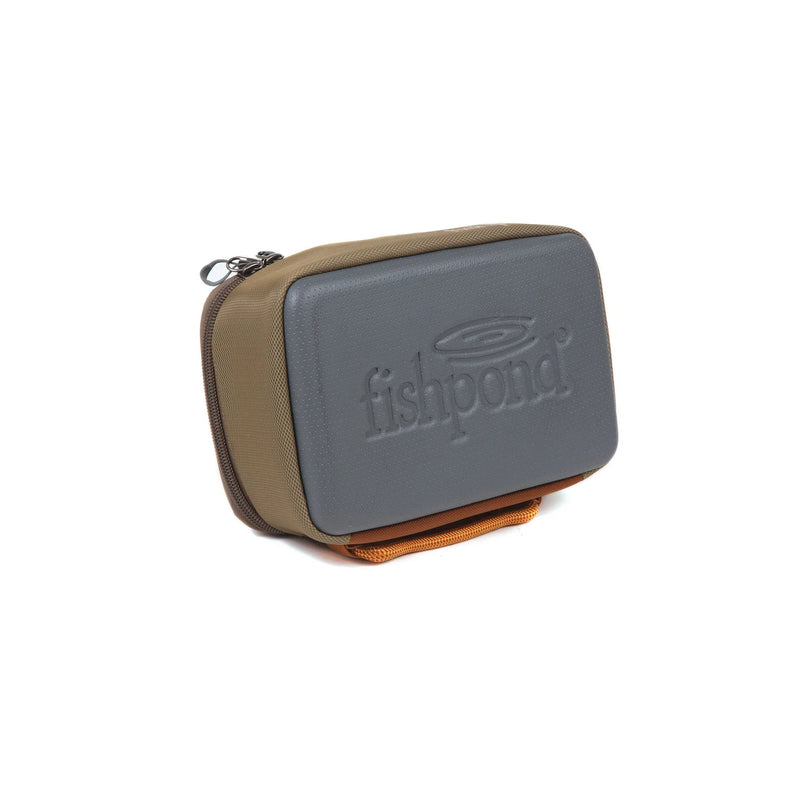 Load image into Gallery viewer, Large Fishpond Ripple reel case, tan sides with gray end panel and zipper
