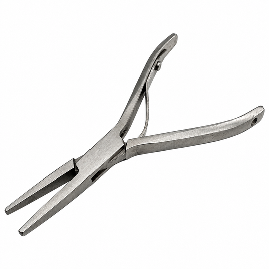 Dr. Slick barb plier with long steel handles and curved jaw tips