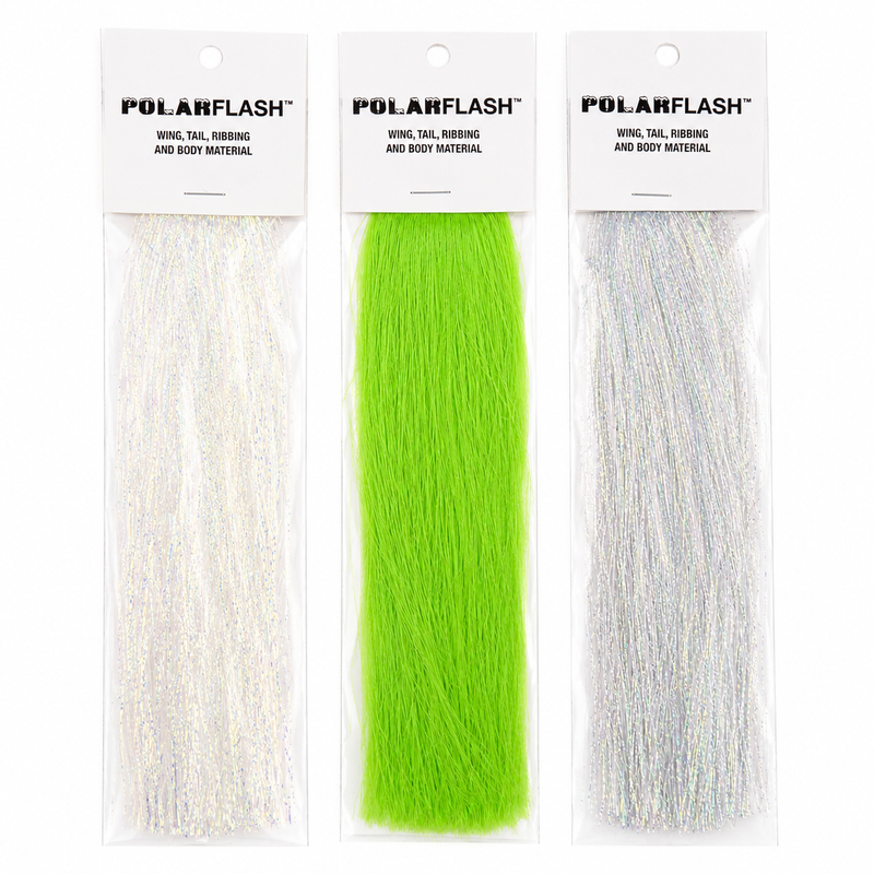 Load image into Gallery viewer, Synthetic tinsel wings in Pearl, Opal Mirage, and Fluro. Green, bundled on cards
