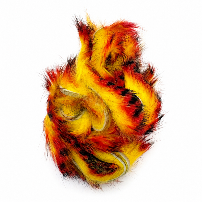 Load image into Gallery viewer, Fishing Fever rabbit strips, orange and yellow with red and dark mottling
