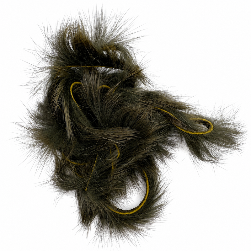 Load image into Gallery viewer, Rabbit zonker strips, dark olive fur tuft with yellow-tinted tips

