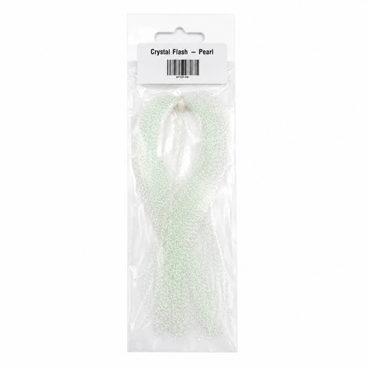 Pearl glitter tinsel strands, looped in a clear package
