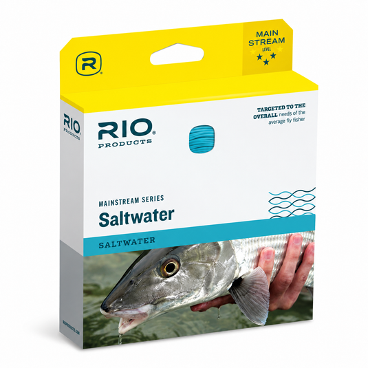 Saltwater fishing line box with RIO branding and Mainstream series
