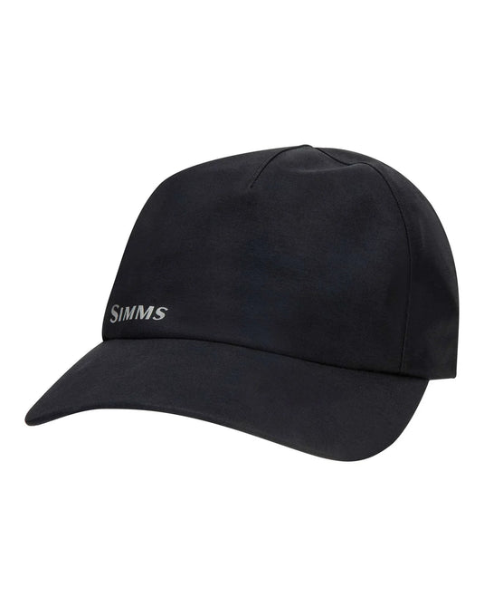 Simms Goretex rain cap in black, curved brim with Simms logo