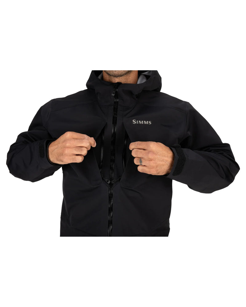 Load image into Gallery viewer, Black hooded men's jacket with full-zip and drawstring hood
