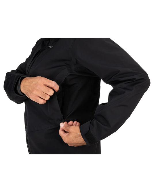 Black jacket with full-zip front and interior pocket opening