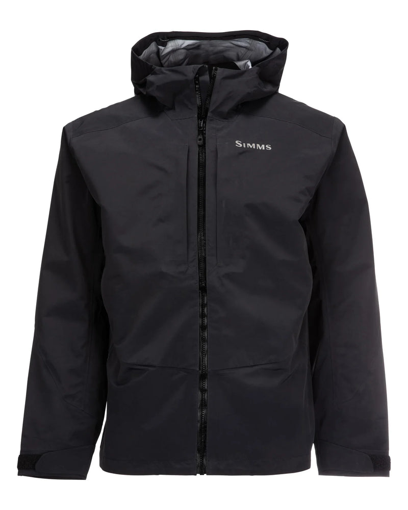 Load image into Gallery viewer, Black hooded men's jacket with full-zip front and Simms logo
