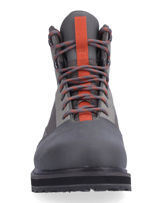 Basalt lace-up boot with bright orange lace webbing and padded tongue