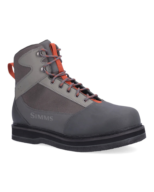 Felt work boot: dark grey upper, orange laces, black rubber sole