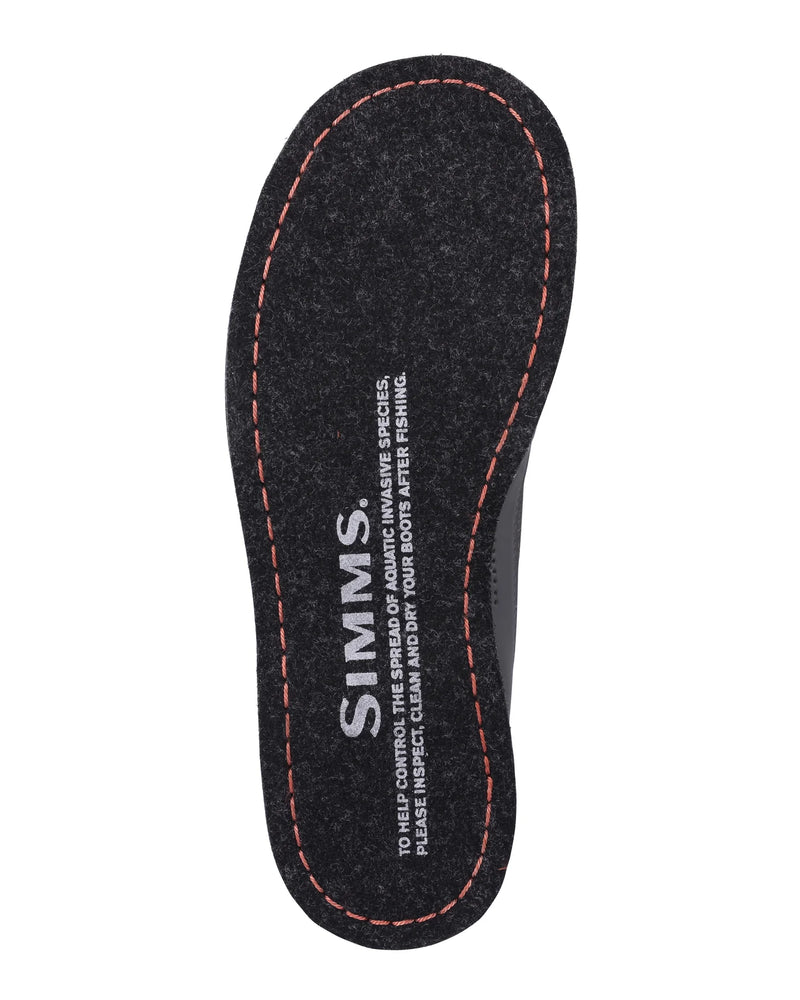 Load image into Gallery viewer, Felt boot insole with red stitching and embossed branding text on dark base
