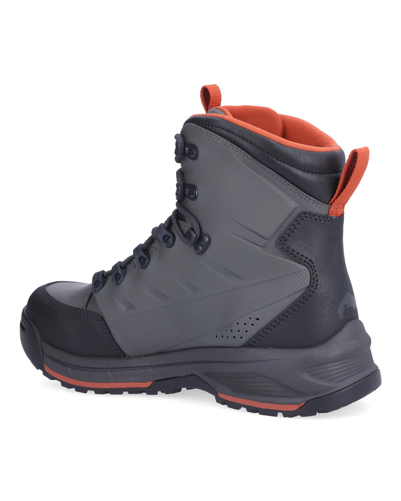 Load image into Gallery viewer, Simms Freestone boot side view, gray upper with orange lining, lace-up front.
