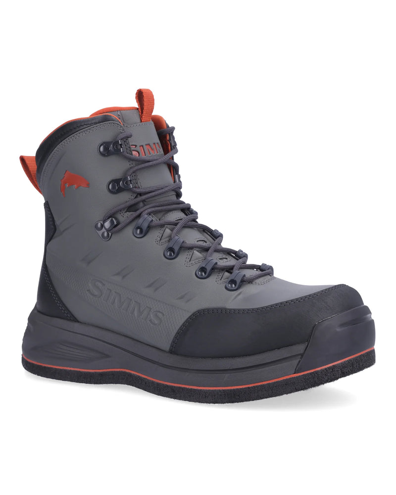 Load image into Gallery viewer, Men's felt boot profile view, dark gray upper with orange pull tab and toe guard.
