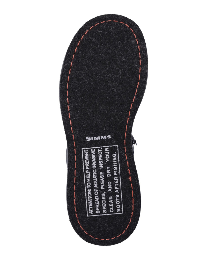 Load image into Gallery viewer, Felt boot insole with Simms care instructions text and orange stitching.

