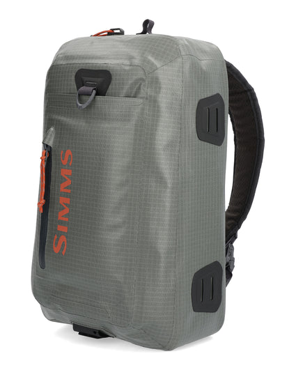 Load image into Gallery viewer, Olive-gray sling backpack with front organizer pocket and side panels
