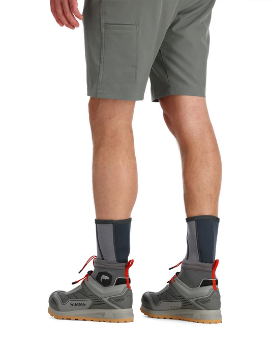 Neoprene wading socks with dark cuffs, shown on legs with boots
