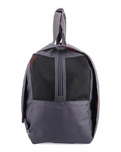 Load image into Gallery viewer, Wader tote, gray back panel with central zipper and mesh side sections
