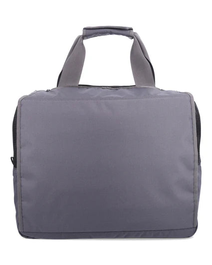 Wader tote, gray front with carry handle and side zipper openings