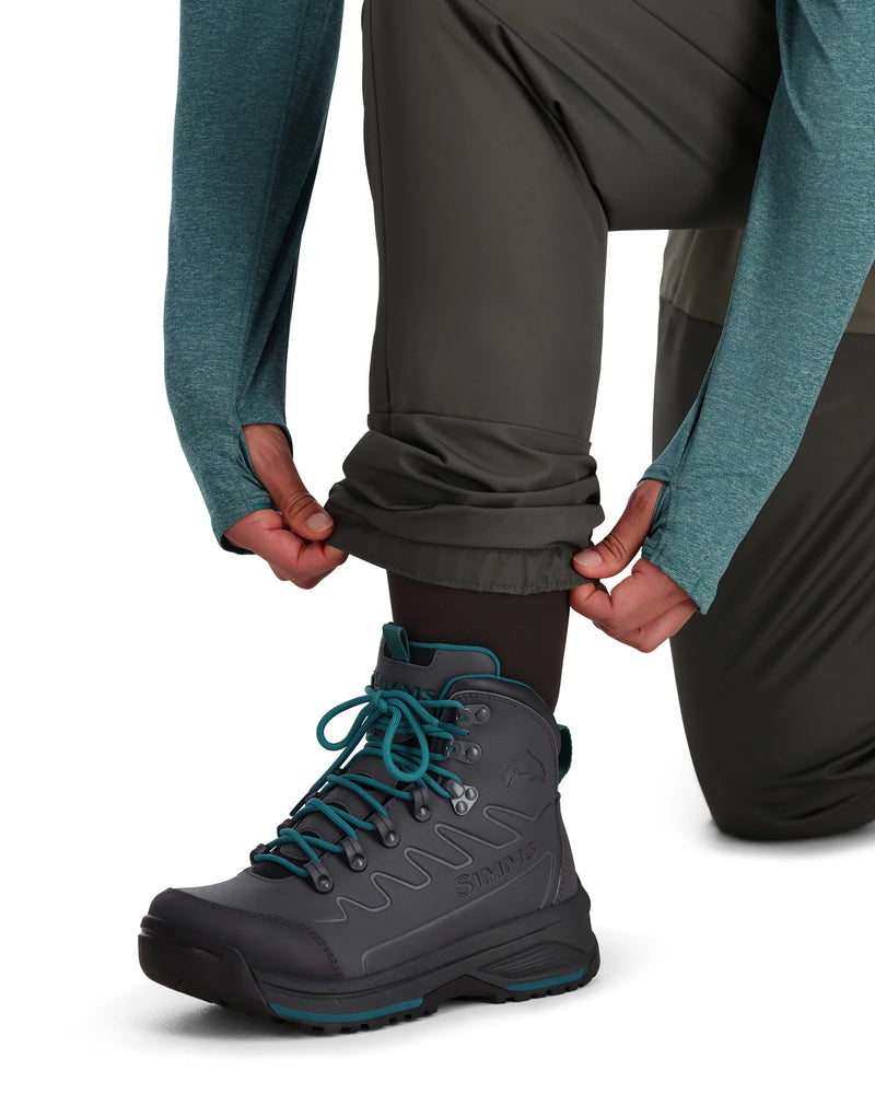Load image into Gallery viewer, Stockingfoot wader pant legs with boot and teal laced footwear, dark olive
