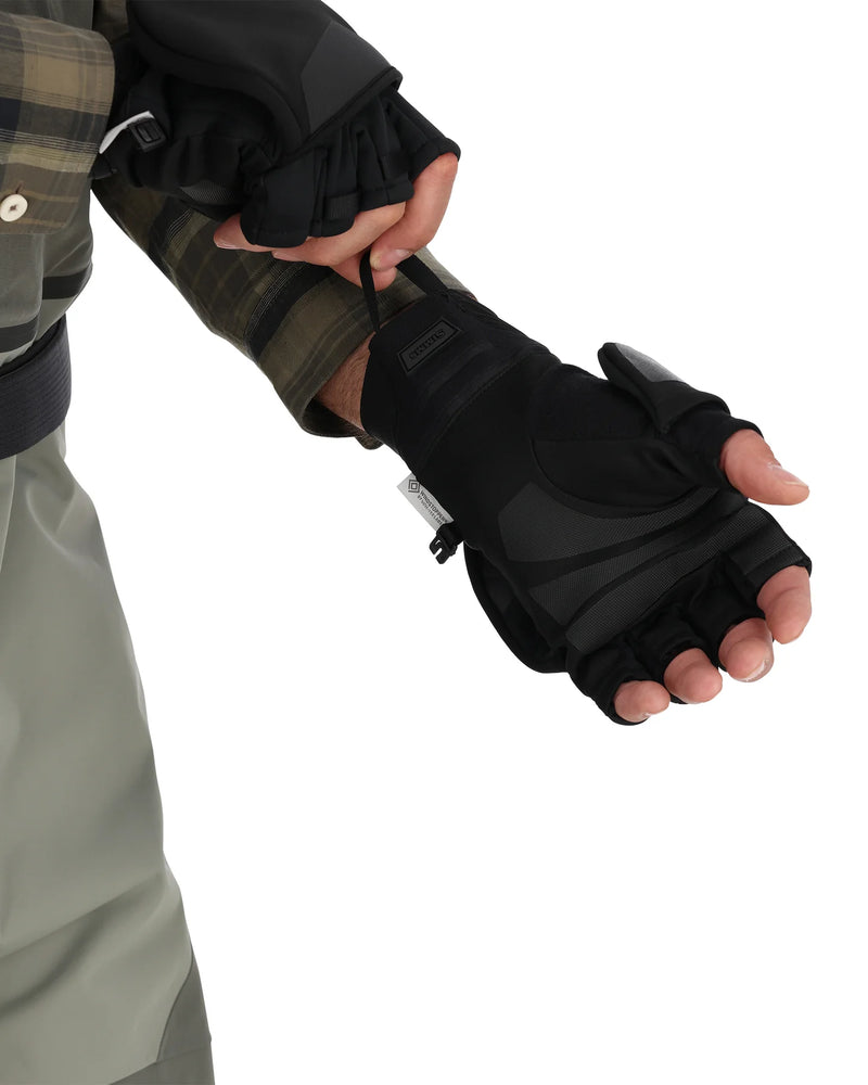 Load image into Gallery viewer, Simms Windstopper foldover mitts, black with padded palm and hook cuff
