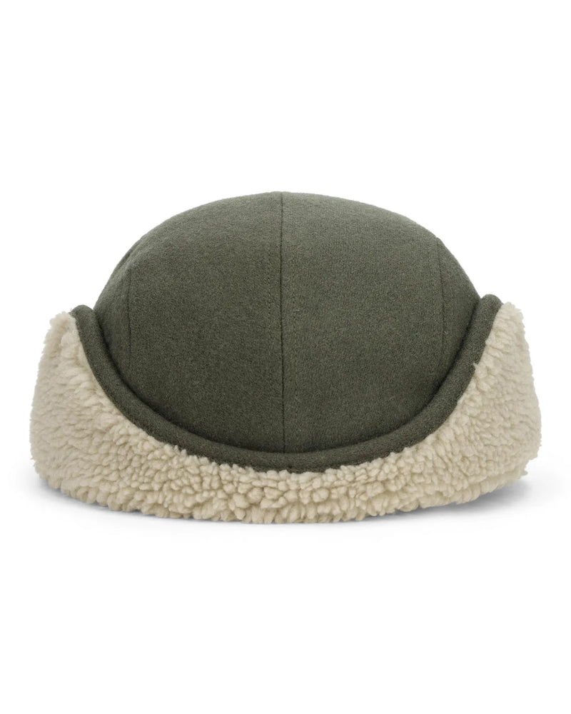 Load image into Gallery viewer, Olive coldweather cap with plush sherpa trim around the ear openings; Simms logo patch.
