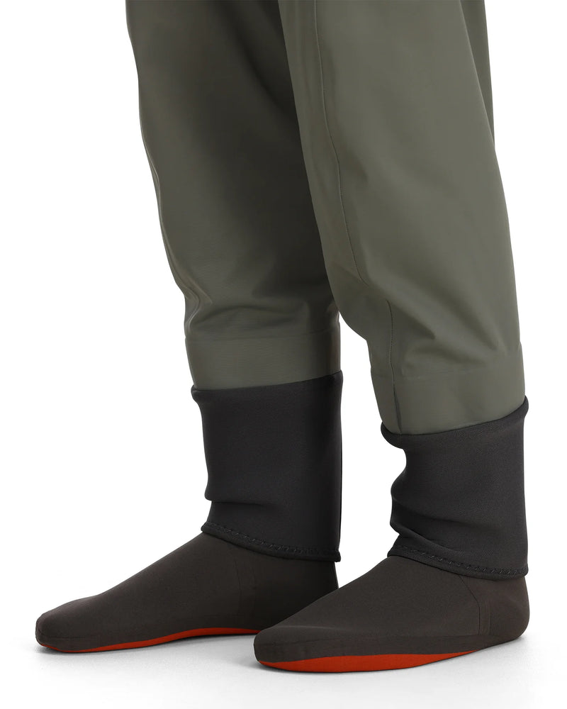 Load image into Gallery viewer, Men's stockingfoot wader boots with dark booties and orange toe trim
