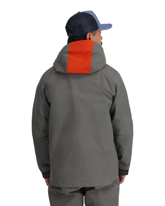 Men's G4 Pro jacket, gray with orange hood back panel and navy cap