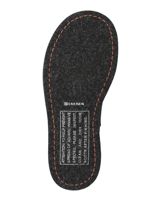 Simms felt boot insole with SIMMS logo and red-stitched edge