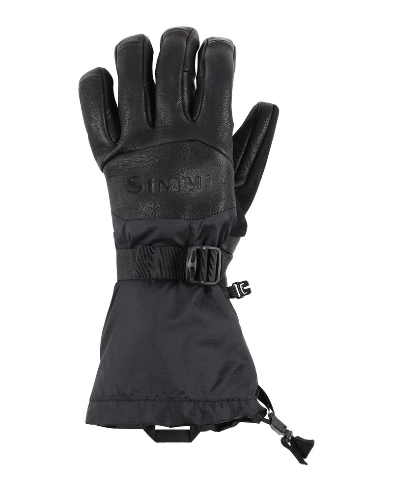 Load image into Gallery viewer, Simms insulated black fishing gloves with leather-like palms and cuff strap
