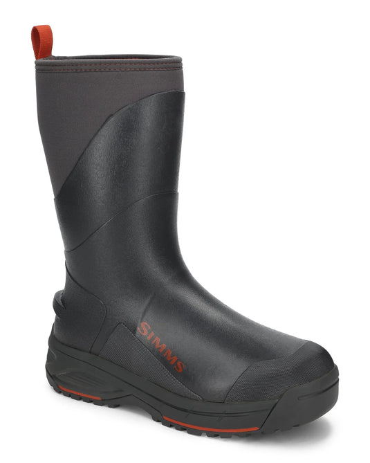 Men's tall insulated rubber boot, dark gray with orange accents and tread sole
