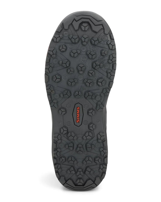 Men's tall boot outsole with hex-pattern tread and Simms logo