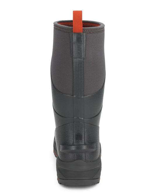 Men's tall rubber boot heel with vertical seam and orange pull tab