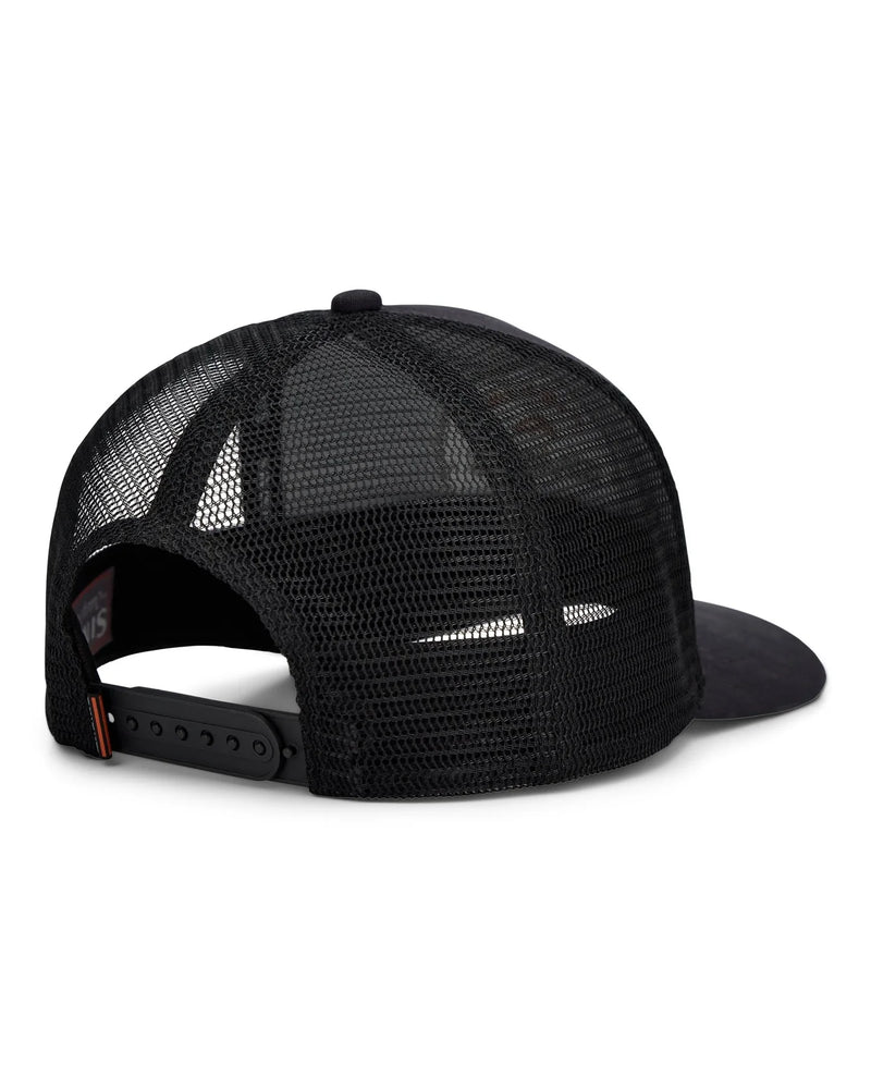 Load image into Gallery viewer, Black mesh trucker cap with back strap and curved brim
