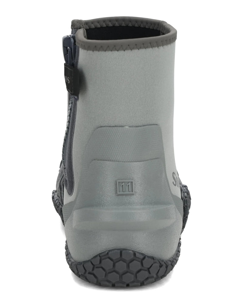 Load image into Gallery viewer, Back view of dark gray zippered bootie with SIMMS logo and hex tread sole
