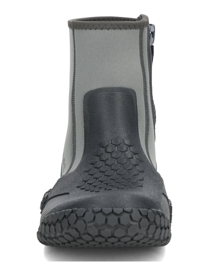 Load image into Gallery viewer, Dark gray ankle bootie with side zipper, hex-pattern rubber toe and sole
