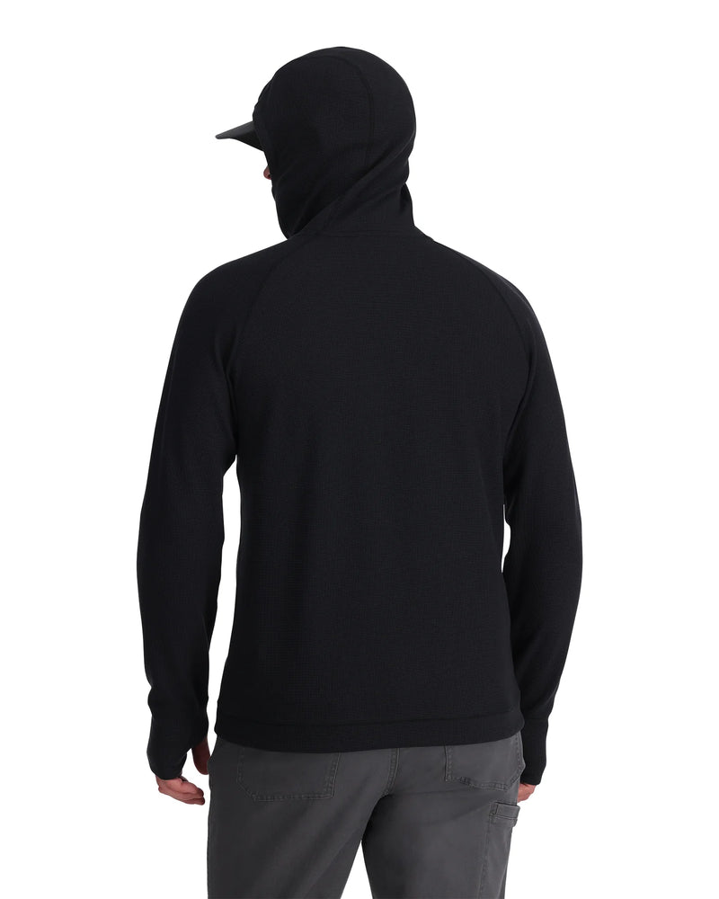 Load image into Gallery viewer, Black men's pullover hoodie with hood, back view
