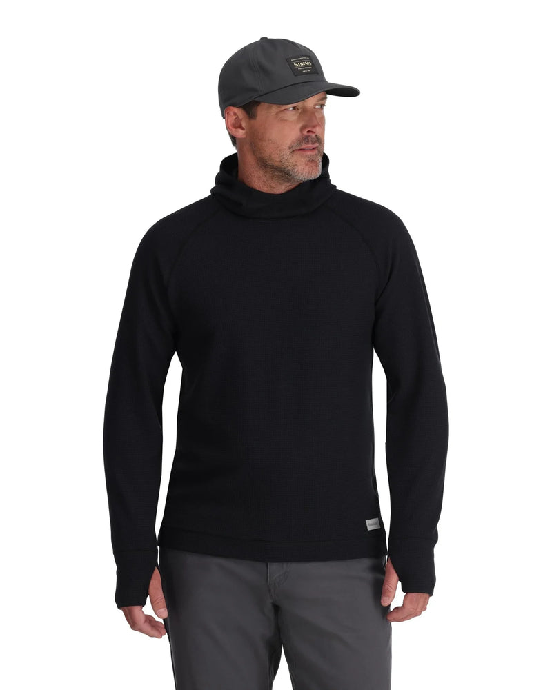 Load image into Gallery viewer, Black men's pullover hoodie with hood and long sleeves, small logo tag
