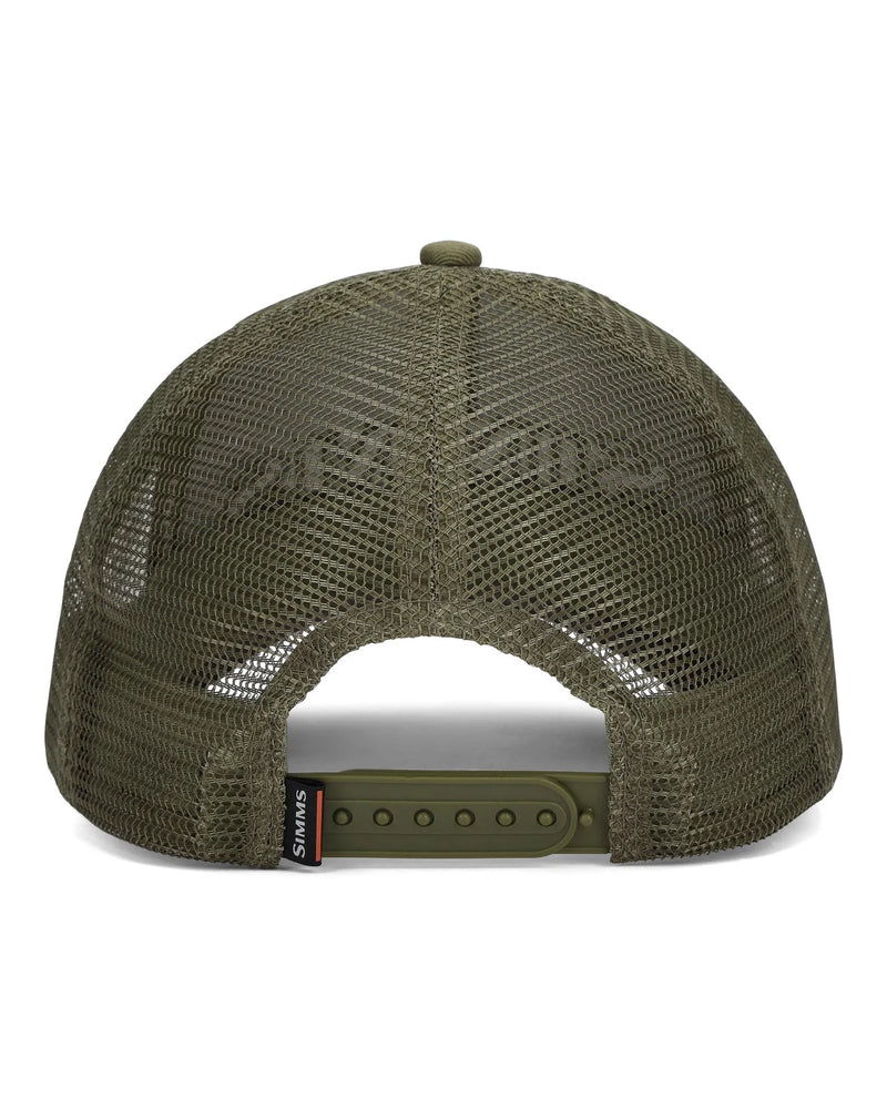 Load image into Gallery viewer, Loden olive Simms trucker hat with back mesh panel and adjustable strap
