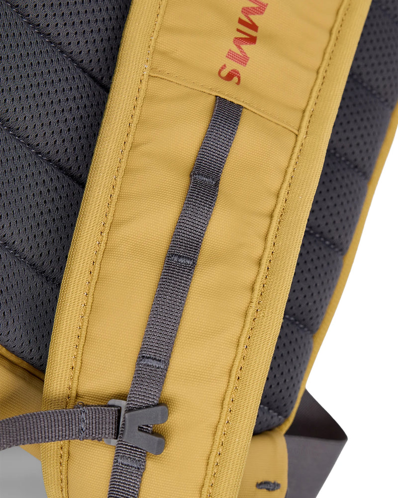 Load image into Gallery viewer, Simms Tributary sling pack, yellow web strap with Simms logo and gray mesh backing
