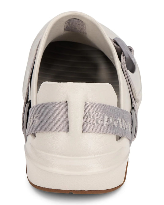 Light gray water shoe heel view with cushioned insole and tonal strap