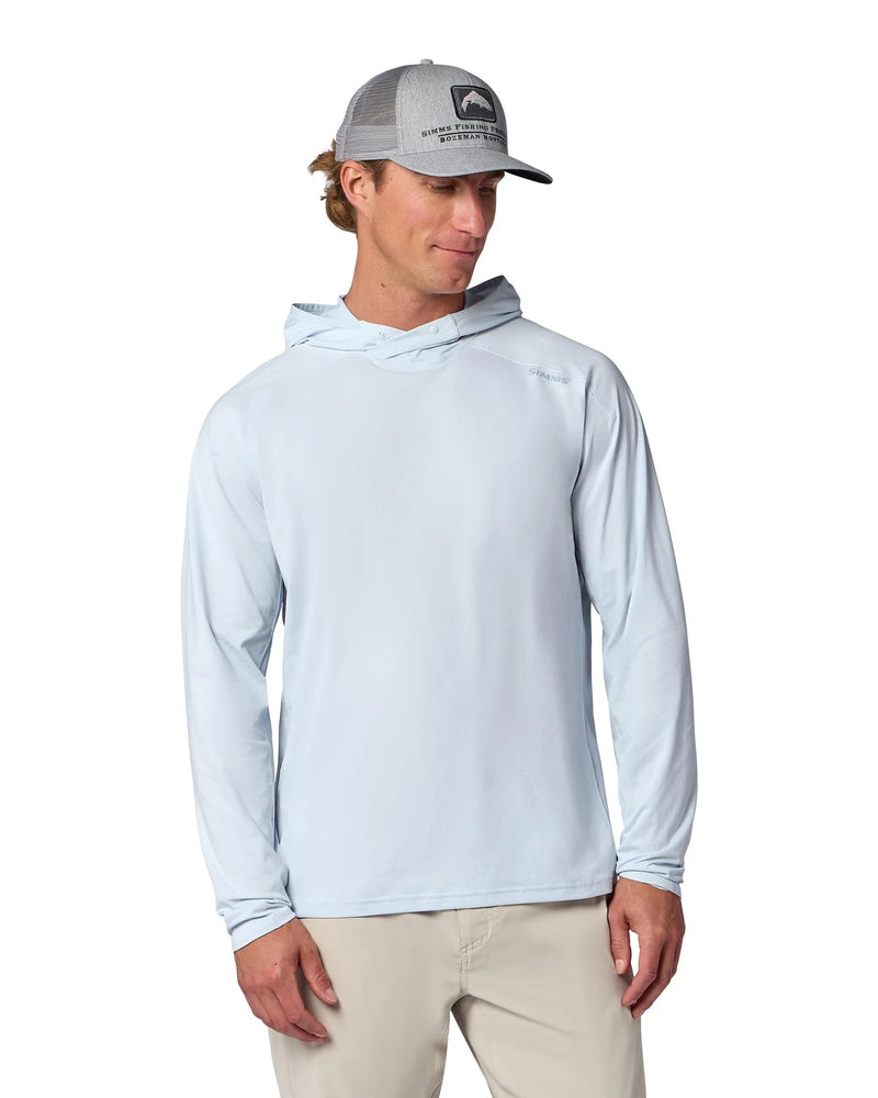 Load image into Gallery viewer, Light blue men's pullover hoody with hood, side view

