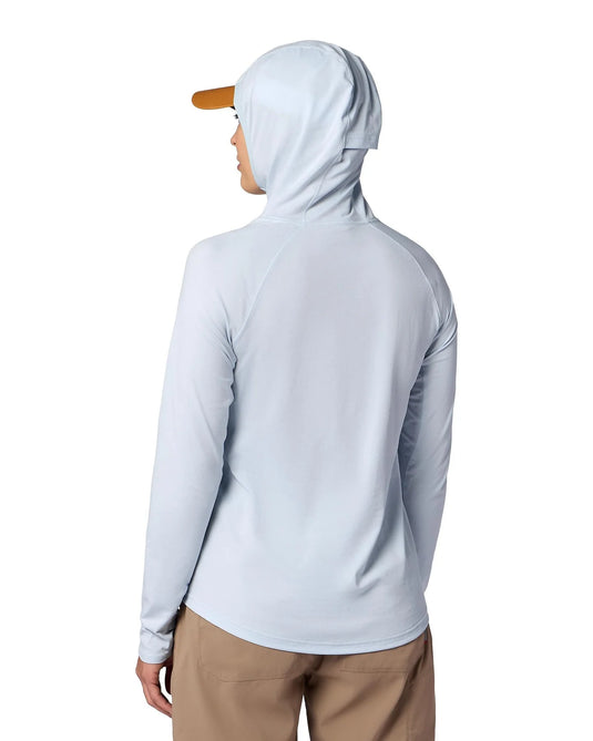 Solarflex hoody in light blue, pullover hood with long sleeves, back view