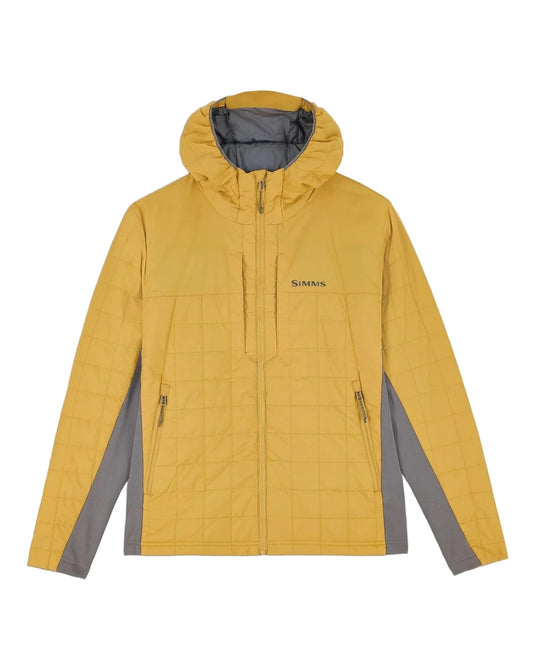 Men's hybrid hoody with full zip, golden yellow shell and gray side panels