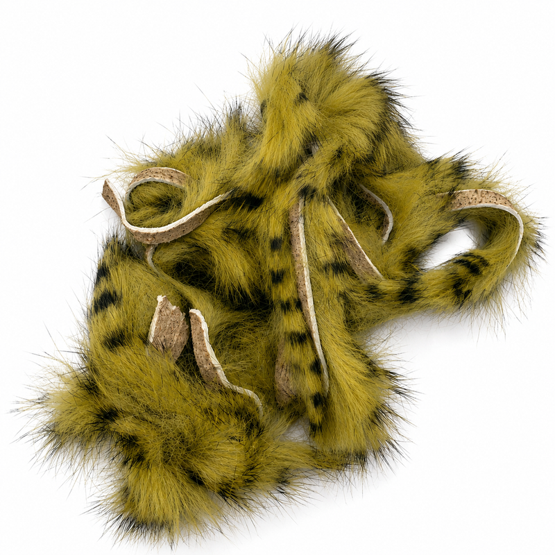 Load image into Gallery viewer, Rabbit fur strip, yellow-green with dark tiger bars and tan loops
