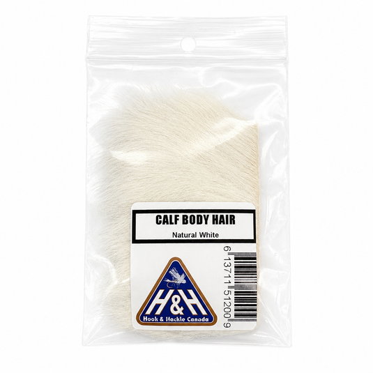 Calf body hair, natural white, in clear package with label